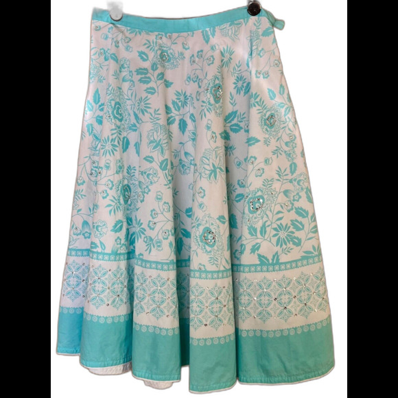 Ana Floral Sequin A Line Swing Lined Skirt Womens 4 Turquoise Boho Hippie Beachy - Picture 2 of 8